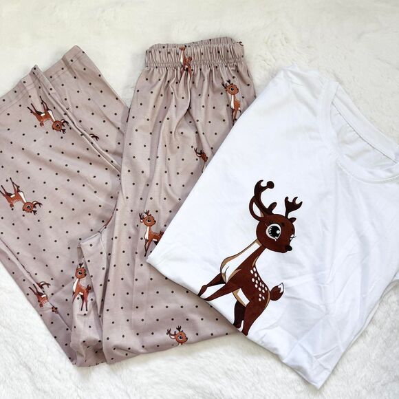 Dazy Women's Brown and white cute deer graphic pj loungewear set - Picture 2 of 4